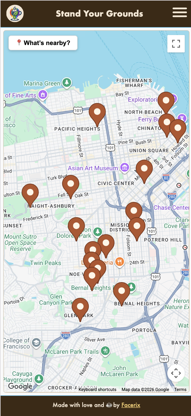 Stand Your Grounds map of San Francisco coffee shops