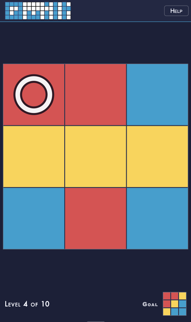 Quilt's tile puzzle, target pattern, and directional controls